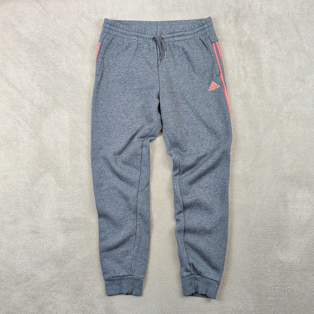 Adidas Joggers Womens Large Gray Pink 3-Stripes Fleece Tapered Sweatpants HM1922